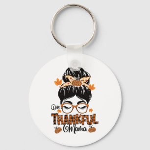 One Thankful Mama Funny Messy Bun Fall Autumn Than Key Ring