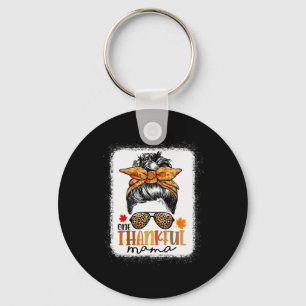 One Thankful Mama Messy Bun Leopard Mom Fall Thank Key Ring