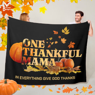 ONE THANKFUL MAMA MOM Stylish Thanksgiving Fleece Blanket