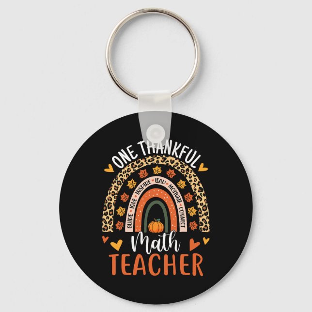 One Thankful Math Teacher Funny Thanksgiving Rainb Key Ring (Front)