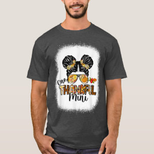 One Thankful Mini Messy Bun Girls Kids Fall Thanks T-Shirt