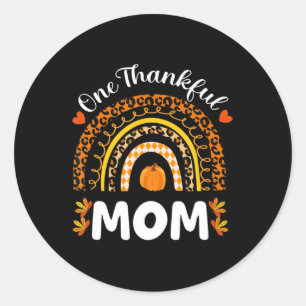 One Thankful Mum Thanksgiving Rainbow Fall Leopard Classic Round Sticker