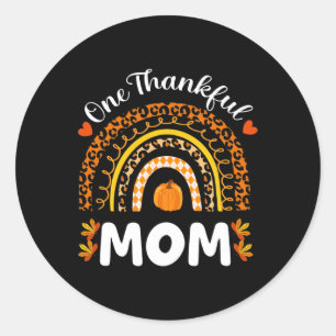 One Thankful Mum Thanksgiving Rainbow Fall Leopard Classic Round Sticker