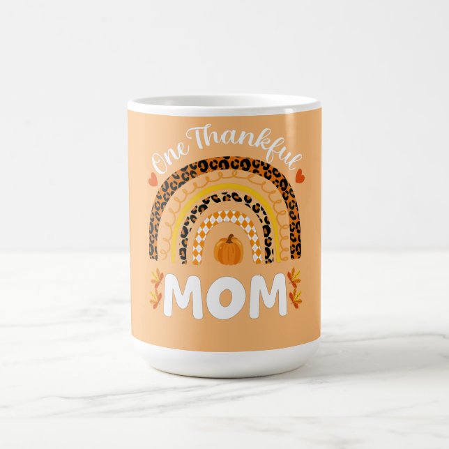 One Thankful Mum Thanksgiving Rainbow Fall Leopard Coffee Mug (Center)
