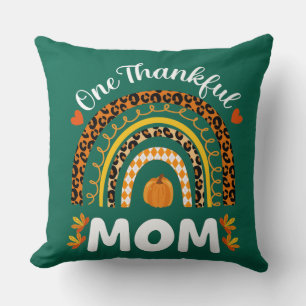 One Thankful Mum Thanksgiving Rainbow Fall Leopard Cushion