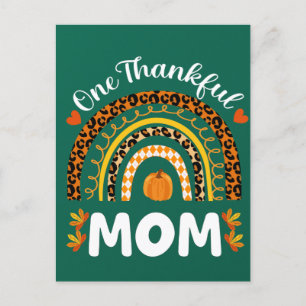 One Thankful Mum Thanksgiving Rainbow Fall Leopard Postcard