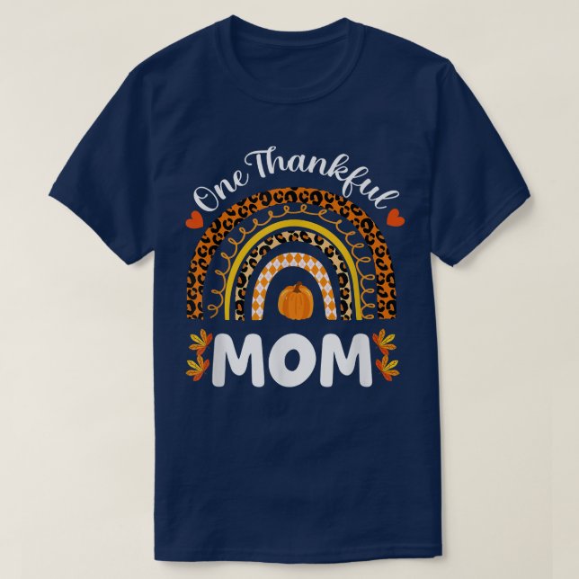 One Thankful Mum Thanksgiving Rainbow Fall Leopard T-Shirt (Design Front)