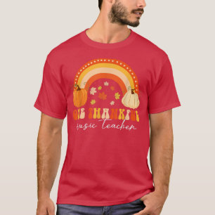 One Thankful Music Teacher Pumpkin Rainbow Fall Th T-Shirt
