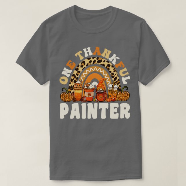 One Thankful Painter Thanksgiving Rainbow Leopard  T-Shirt (Design Front)