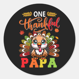 One Thankful Papa Thanksgiving Family Team Funny T Classic Round Sticker