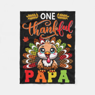 One Thankful Papa Thanksgiving Family Team Funny T Fleece Blanket