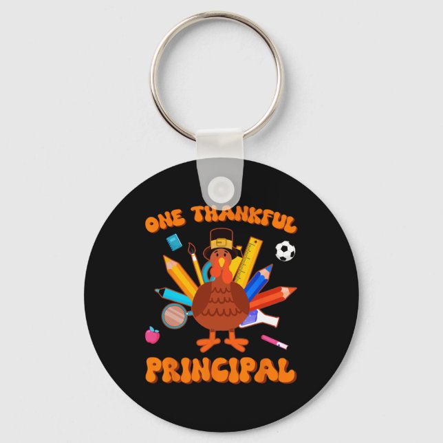 One Thankful Principal Administrator Turkey Thanks Key Ring (Front)