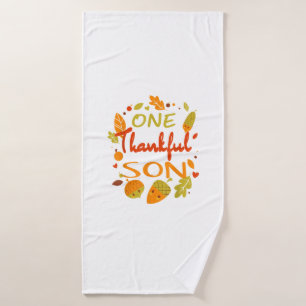 One Thankful Son Shirt Family Thanksgiving 2021 ma Bath Towel