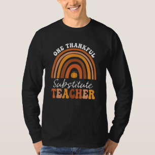 One Thankful Substitute Teacher Groovy Thanksgivin T-Shirt