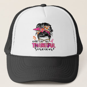 One Thankful Survivor Breast Cancer Awareness Mess Trucker Hat