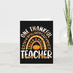 One Thankful Teacher Cute Thanksgiving Rainbow Leo Card