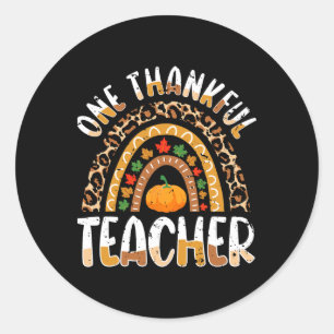 One Thankful Teacher Cute Thanksgiving Rainbow Leo Classic Round Sticker