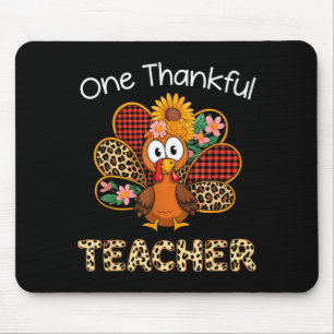 One Thankful Teacher Funny Cute Turkey Thanksgivin Mouse Pad