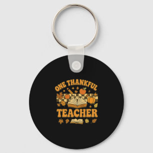 One Thankful Teacher Groovy Book Pumpkin Fall Than Key Ring