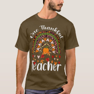 One Thankful Teacher Leopard Rainbow Autumn Thanks T-Shirt