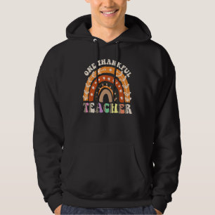 One Thankful Teacher Leopard Rainbow Pumpkin Thank Hoodie