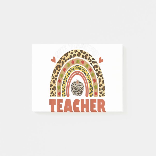 One Thankful Teacher Leopard Rainbow Pumpkin Thank Post-it Notes (Front)