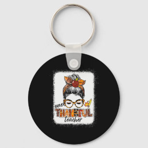 One Thankful Teacher Messy Bun Cute Fall Autumn Th Key Ring