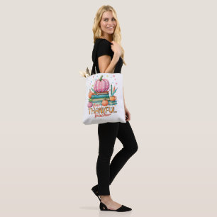 One Thankful Teacher – Pink Pumpkin & Books Autumn Tote Bag