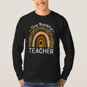 One Thankful Teacher Rainbow Leopard Fall Thanksgi T-Shirt