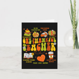 One Thankful Teacher Retro Groovy Teacher Thanksgi Card