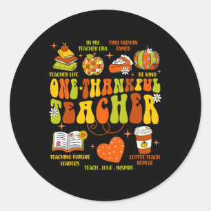 One Thankful Teacher Retro Groovy Teacher Thanksgi Classic Round Sticker