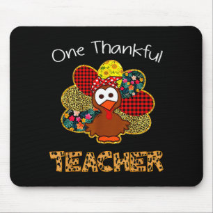 One Thankful Teacher Shirt Funny Cute Turkey Thank Mouse Pad