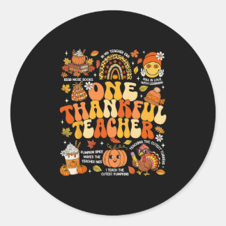 One Thankful Teacher Thanksgiving Groovy Fall Autu Classic Round Sticker