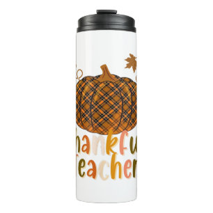 One Thankful Teacher Thanksgiving Leopard Fall Pum Thermal Tumbler
