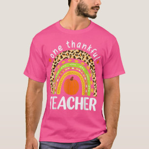 One Thankful Teacher Thanksgiving Leopard Rainbow T-Shirt