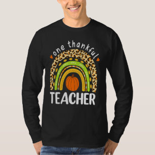 One Thankful Teacher Thanksgiving Leopard Rainbow T-Shirt