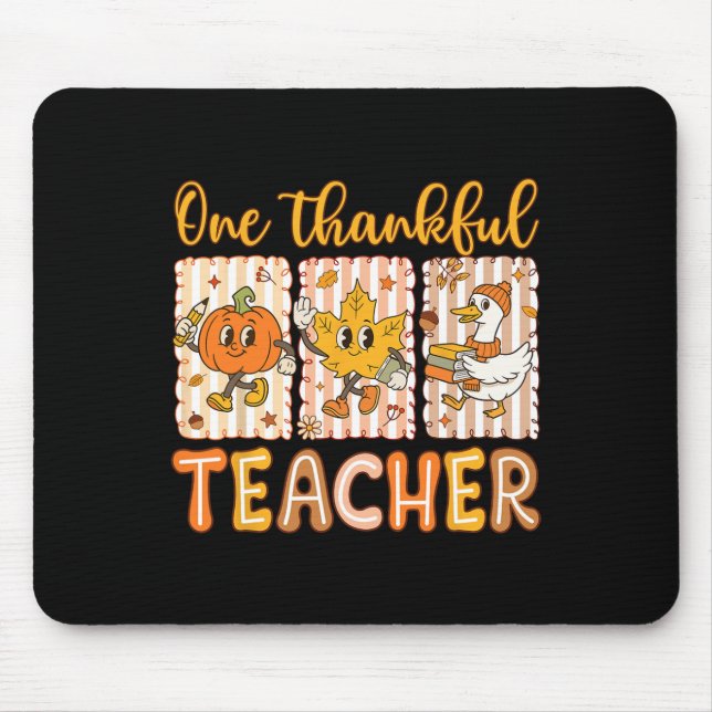 One Thankful Teacher Thanksgiving Preppy Fall Teac Mouse Pad (Front)
