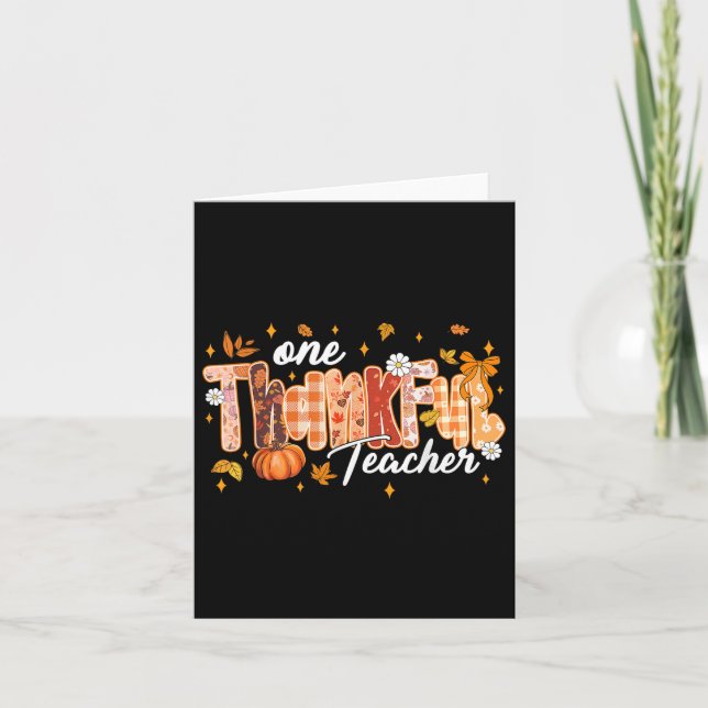 One Thankful Teacher Thanksgiving Pumpkin Fall Aut Card (Front)