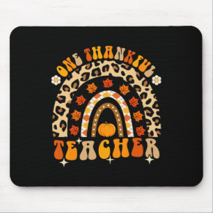 One Thankful Teacher Thanksgiving Rainbow Leopard  Mouse Pad