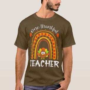 One Thankful Teacher Thanksgiving Rainbow Leopard T-Shirt