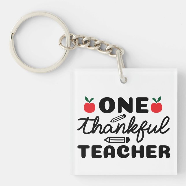 One Thankful Teacher Wordart Key Ring (Front)
