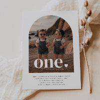 One Twin Girls - Heart Arched Photo First Birthday