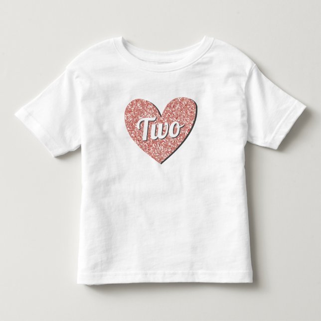 One Two Glitter Rose Gold Heart 1st Birthday Girl Toddler T-Shirt (Front)