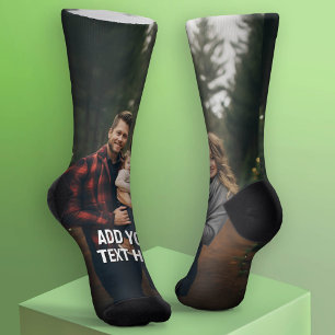 One Vertical Photo and Text - Same on Each Socks