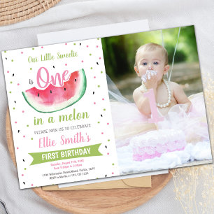 One Watermelon Birthday Invitation w photo