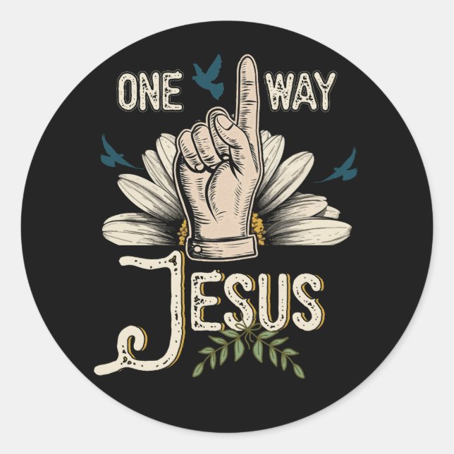 One Way Jesus People Christian Revolution Finger U Classic Round Sticker (Front)