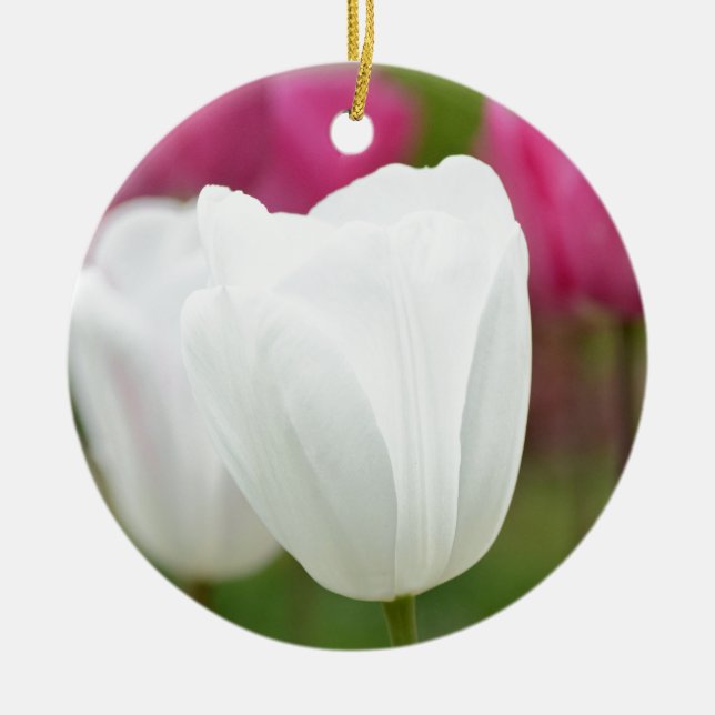 One White Tulip Ceramic Tree Decoration (Front)