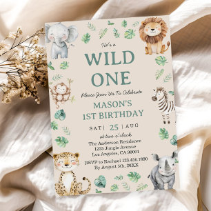 One Wild Jungle Safari Animals 1st Birthday Theme Invitation