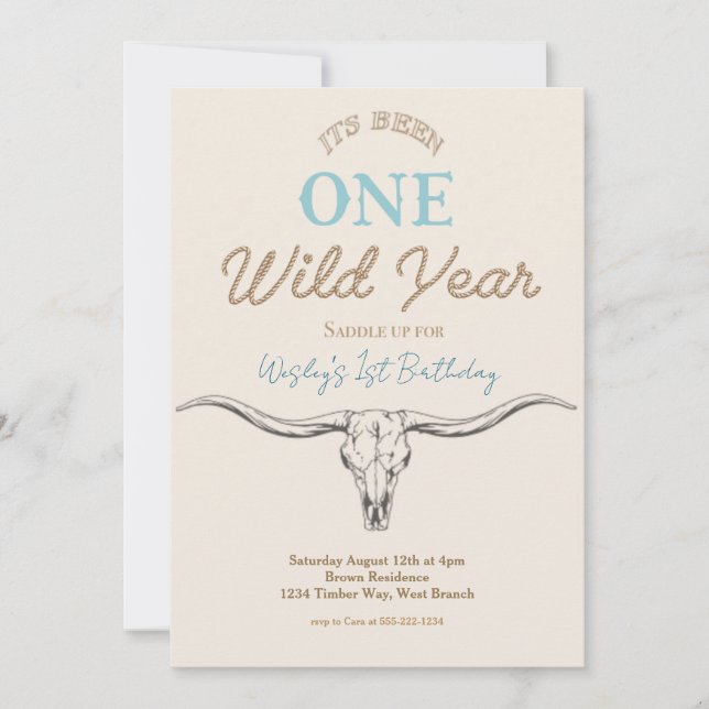 One Wild Year Boys First Birthday Party Invitation (Front)