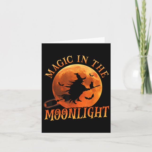 One Witch Riding Broom Halloween Magic  Card (Front)